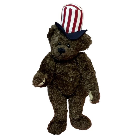 Vintage 1993 TY Patriotic Red White Blue Americana Flag Hat Jointed Teddy Bear - Picture 8 of 9